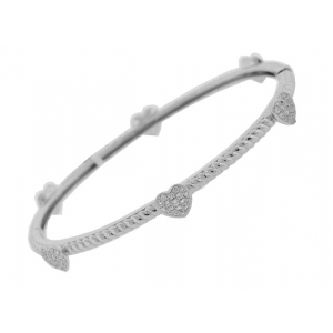 Pave Diamond Heart 18k White Gold Bangle Bracelet