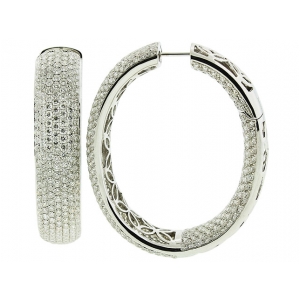 15.67ct In & Out Pave Diamond 18k White Gold Large Oval Hoop Earring
