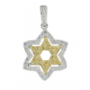 0.40ct Pave Diamond Yellow & White Gold Outline Star of David Pendant