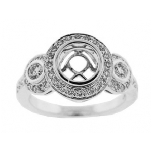 Three-Stone Semi Mount Bezel Set Diamond Engagement 18k Gold Ring