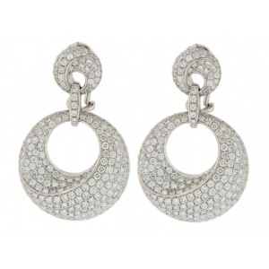 7.45ct Circle Shape Pave Diamond Dangle French Clip Earrings