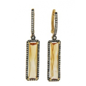 Citrine Diamond 18k Black & Yellow Gold Dangle Earrings