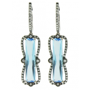 5.15ct Rectangular Shape Blue Topaz Diamond Dangle Earring