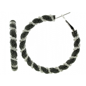 12.95ct Black & White Twisted Striped 18k White Gold Hoop Earring