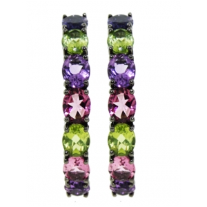 8.56ct Multi Color Gemstone & Black Gold Hoop Earrings