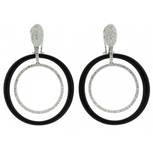 2.61ct Diamond & Onyx Circle Shape Dangle Huggie Earring