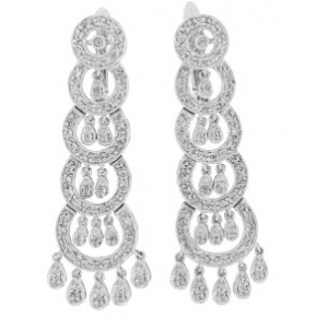 French Clip Diamond 18k White Gold Milgrain Drop Earrings