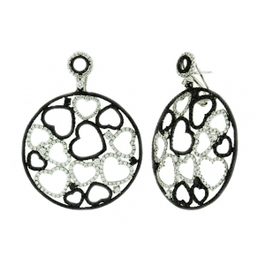 5.96ct White & Black Pave Diamond Multi Hearts Circle Shape Earring
