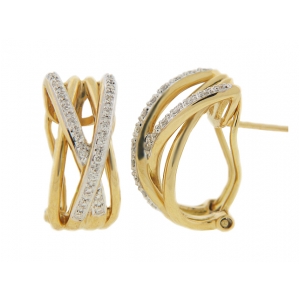 18k Yellow Gold Pave Diamond French Clip Earrings