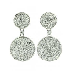 1.70ct Pave Diamond Double Circle Shape & 18k White Gold Dangle Earring
