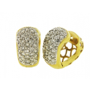 2.12 ct Pave Diamond 18k Yellow Gold Huggie Earrings