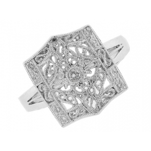 Vintage Bezel Set Round Diamond 18k Gold Milgrain Ring