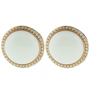 18k Pink Gold Pave Diamond Circle Shape White Onyx French Clip Earring
