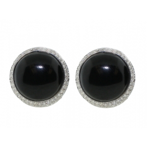 Circle Shape Black Onyx & 0.73ct Pave Diamond French Clip Earring