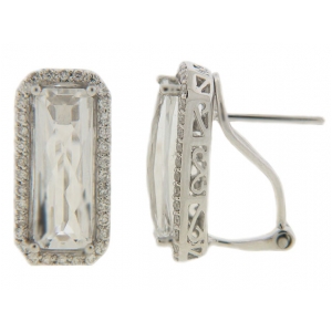 18k White Gold Pave Diamond Rectangle Shape French Clip Earrings