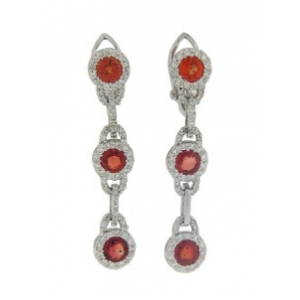4.25ct Diamond 18k Gold Orange Sapphire Dangle Earrings