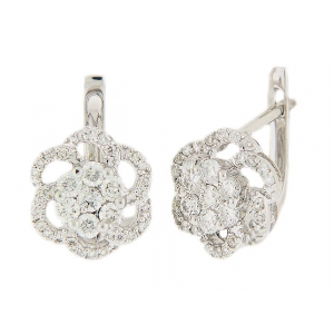 18k White Gold Flower Shape Diamond Lever Back Earrings