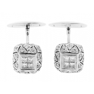 1.10 ct Vintage Diamond 18k Gold Milgrain Cufflinks