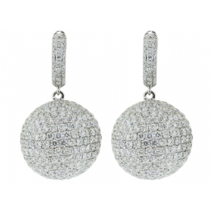 18k White Gold Heart Shape Back & 11.04ct Circle Shape Diamond Dangle Hoop Earring