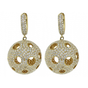 18k Yellow Solid Gold & 11.02ct Diamond Multi Circle Design Circle Shape Dangle Earrings
