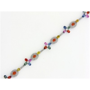 Multi Color Gemstone Diamond 18k White Gold Bracelet