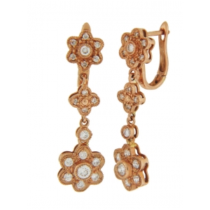 1/2ct Diamond 18k Rose Gold Dangle Flower Milgrain Earrings