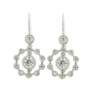 18k White Gold Flower Design Diamond Lever Back Earrings