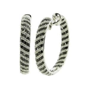 4.08ct In & Out Stripped Black & White Diamond Hoop Earring