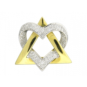 Diamond Pave Heart Star of David Two Tone 18k Gold Pendant