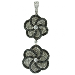 5.94ct White & Black Diamond Double Swirly Flower Shape Dangle Pendant