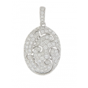 18k White Gold Oval Shape Diamond Curvy Branch Design Pendant