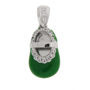 Green Enamel Diamond Baby Shoe 18k White Gold Charm