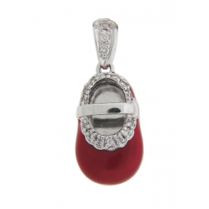 Red Enamel Diamond Baby Shoe 18k White Gold Charm