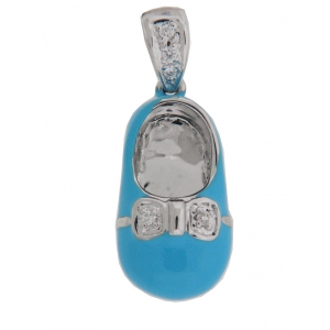 Blue Enamel Diamond Baby Boy Shoe 18k Gold Charm