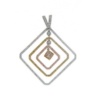 1.67 ct Round & Princess Cut Diamond 18k Gold Multi Square Pendant
