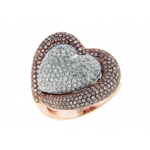 1.33 ct Diamond 18k White & Rose Gold Cocktail Double Heart Ring