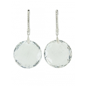 33.57ct Circle Shape White Topaz & Diamond Hoop Dangle Earring