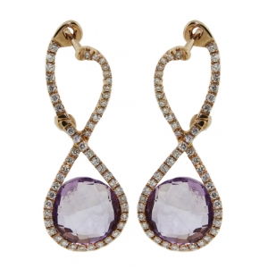 18k Pink Gold Curvy Eight Shape Diamond & Amethyst Gemstone Earring