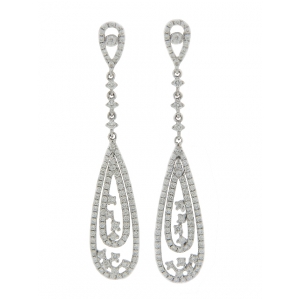 18k White Gold & Diamond Pear Shape Dangle Earrings