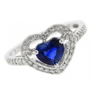 Pave Diamond & Heart Shape Sapphire 18k White Gold Ring