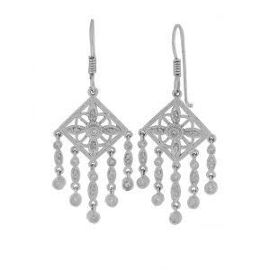 Diamond 18k White Gold Milgrain Fishhook Earrings
