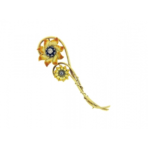 48 ct Diamond Set in 18k Yellow Matte Gold Flower Brooch