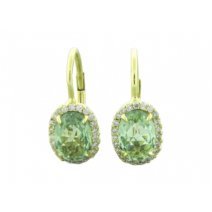 1.84 ct Oval Green Amethyst Diamond 18k Yellow Gold Earrings