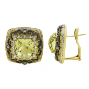 Vintage Lemon Quartz & Diamond 18k Gold French Clip Earrings