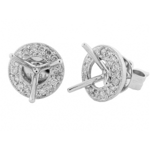 Pave Diamond 18k Gold Semi Mount Martini Set Stud Earrings