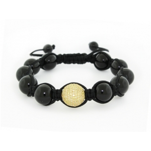 Silver Onyx & Yellow Crystal Shamballa Bracelet
