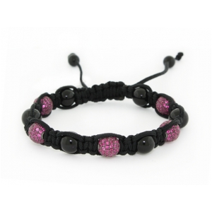 Silver Onyx & Multi Ruby Crystal Shamballa Bracelet