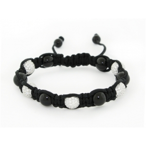 Silver Onyx & Multi White Crystal Shamballa Bracelet