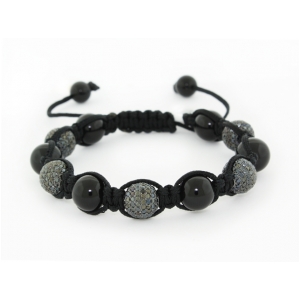 Silver Onyx & Multi CZ Shamballa Bracelet