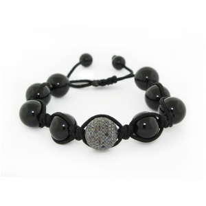 Silver Onyx & CZ Shamballa Bracelet